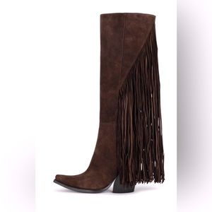 Jeffrey Campbell cow suede fringe boot NIB size 8 BROWN